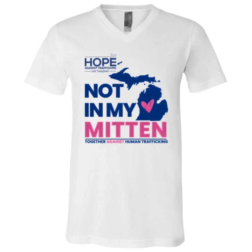 Not In My Mitten Michigan human trafficking awareness V-neck T-shirt